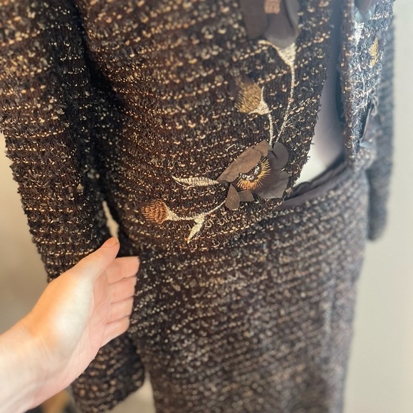 St. John vintage cropped brown floral blazer matching pencil skirt 2 6 tweed - Picture 8 of 16